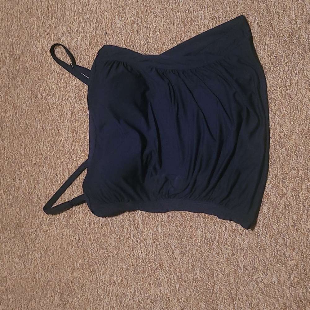 Lands' End Navy Blue Ruched Tankini Top